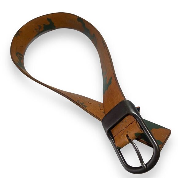 Ben Sherman Men's Brown Camouflage Genuine Leather Belt Size 32 Heavy Duty 1.75" - Picture 2 of 10